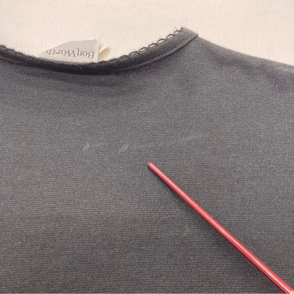 Vintage Bon Worth Top SZ S Black with White Gray Floral Appliqué 3/4 Sleeve Tee - Picture 13 of 13